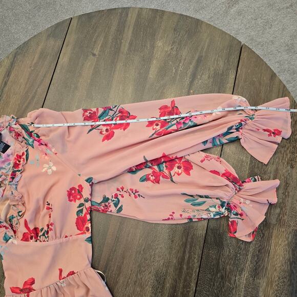 VICI Pink Floral Print Long Sleeve Ruffle & backless Maxi Dress Sz Medium - Picture 11 of 14
